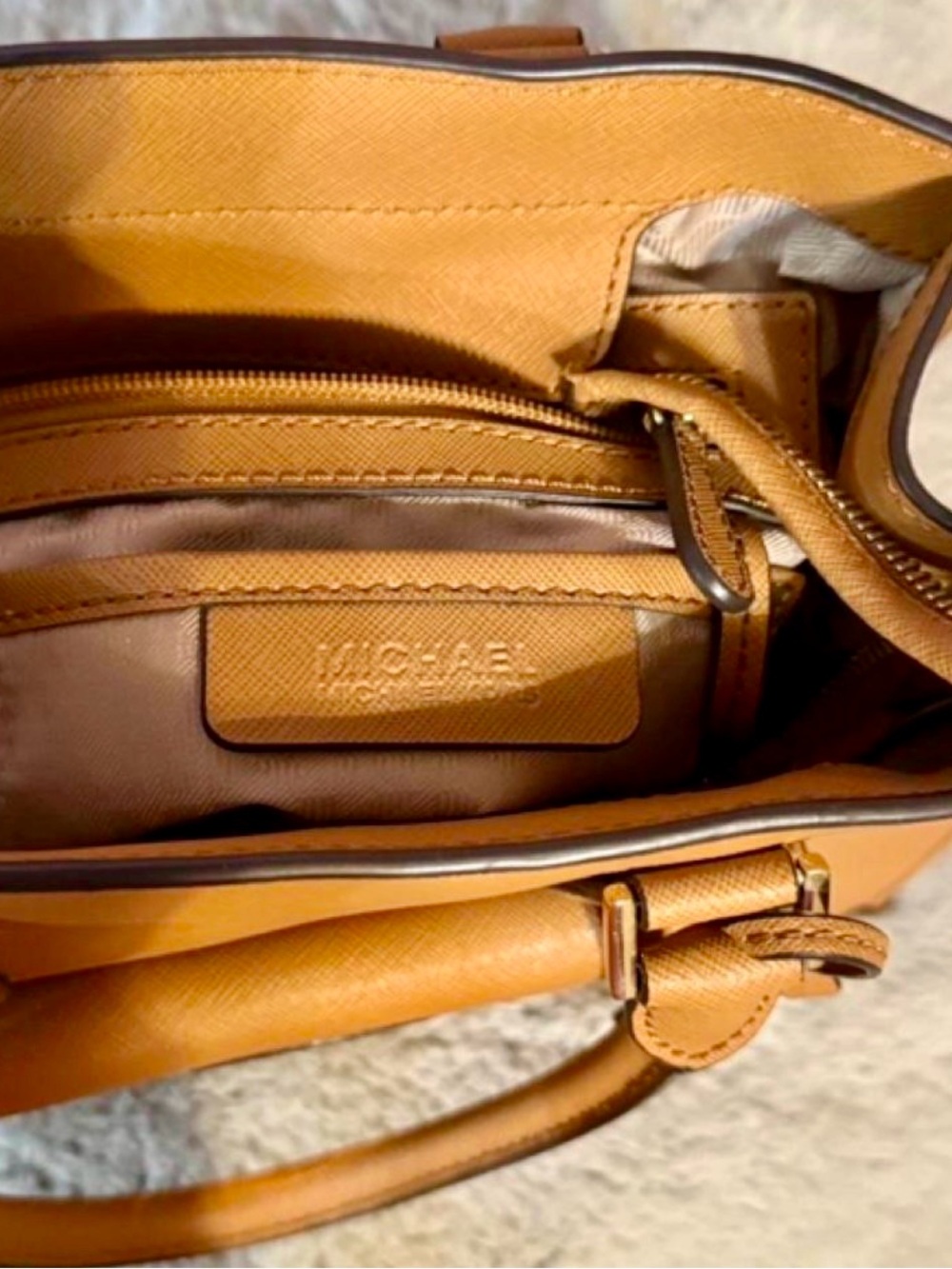 Michael Kors Cognac Leather Top-Handle Satchel with Front Lock - Picture 6 of 11